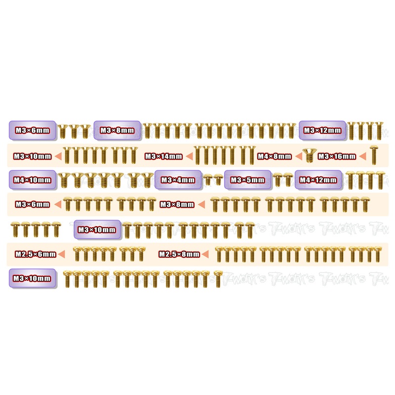 GSS-GR-NITRO  Gold Plated Steel Screw Set 138pcs. ( For Gimar raptor nitro )