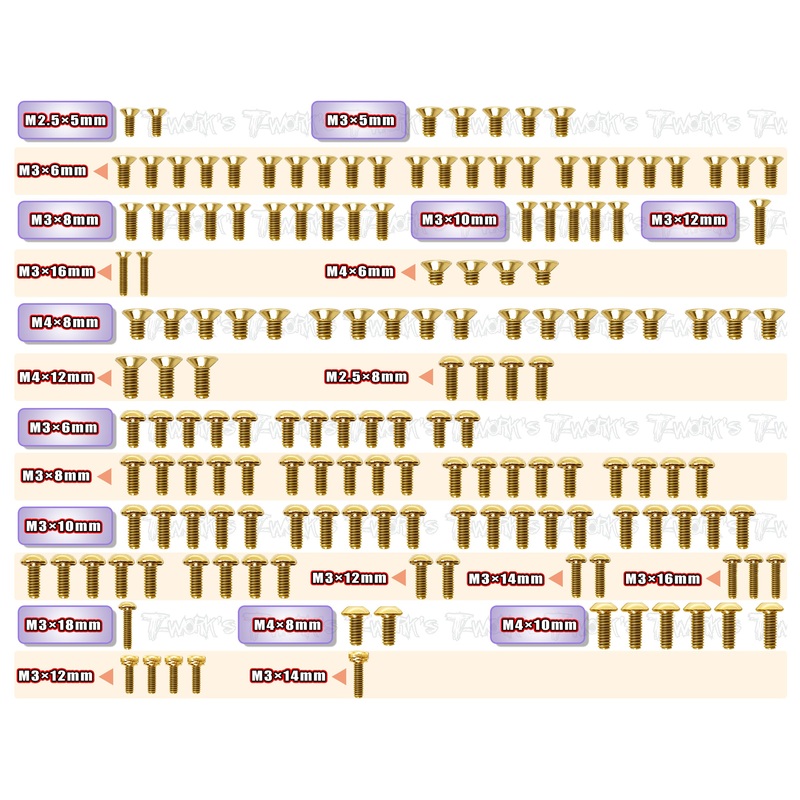 GSS-RX8'26Gold Plated Steel Screw Set 158pcs. ( For Xray RX8'26 )
