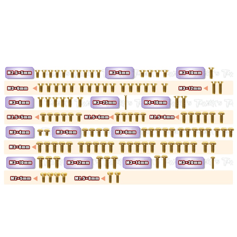 GSS-X1'25   Gold Plated Steel Screw Set 115pcs.( For Xray X1'25 )