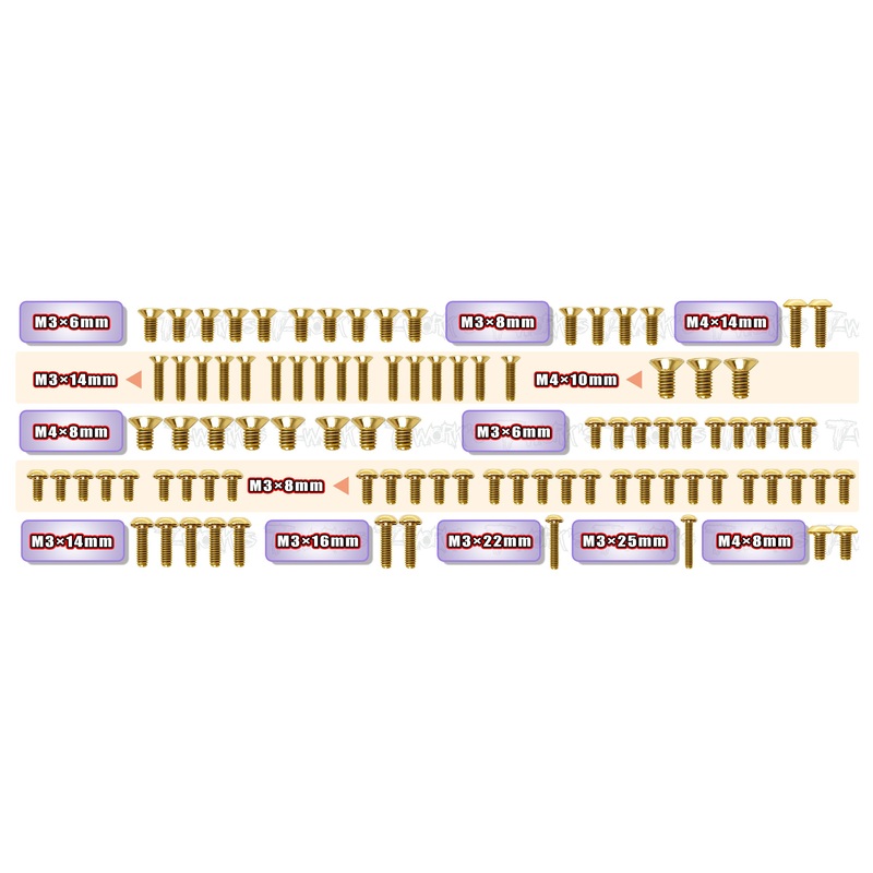 GSS-X8'26   Gold Plated Steel Screw Set 93pcs. ( For Xray X8'26 )