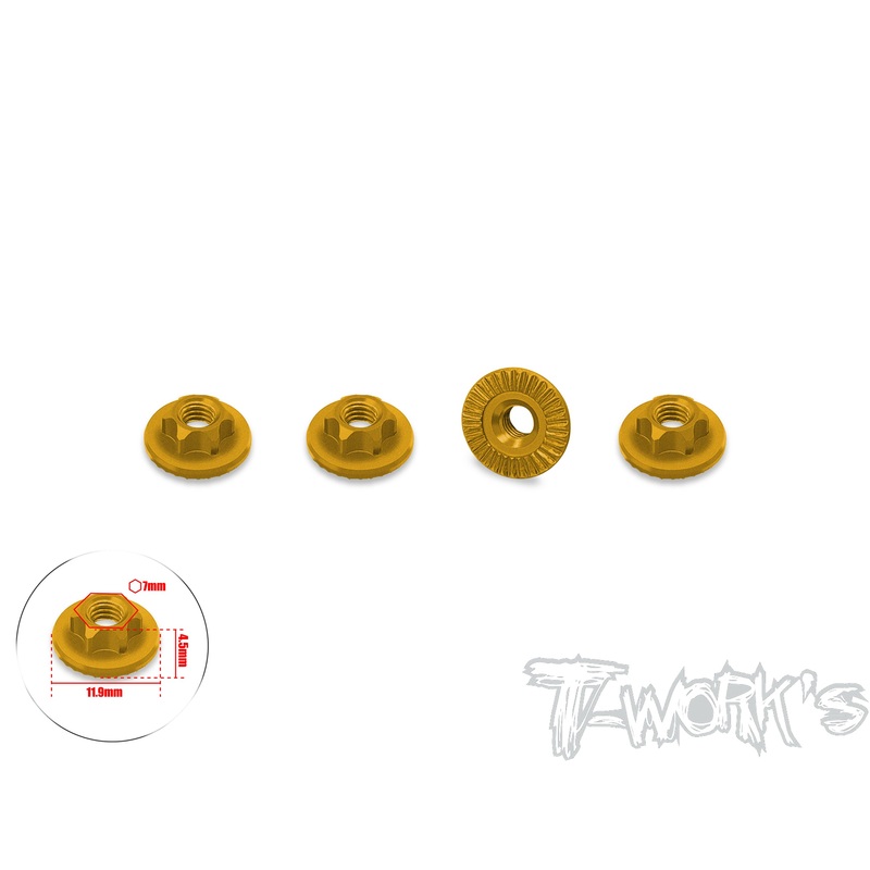 TA-166-B   7075-T6 Alum. Light Weight 8-32 Serrated Wheel Nut 7mm Hex Socket ( 4pcs.) Gold/Black