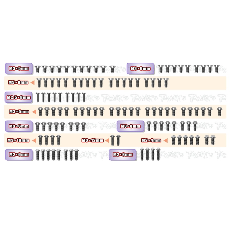 TSSU-A800RR    64 Titanium Screw set ( UFO Head ) 115pcs. ( For Awesomatix A800RR )