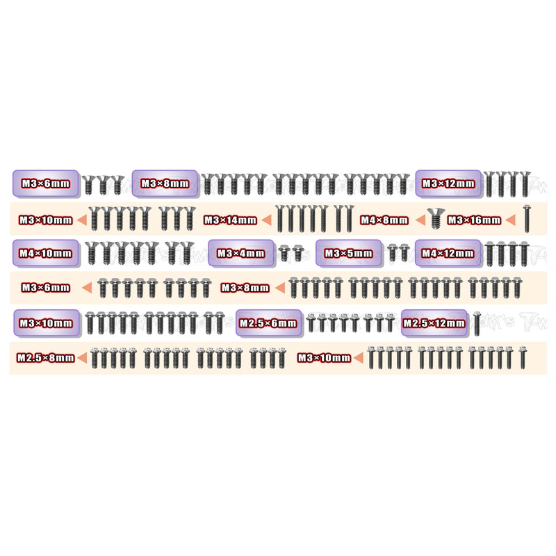 TSSU-GR-NITRO   64 Titanium Screw set ( UFO Head ) 139pcs. ( For Gimar raptor nitro )