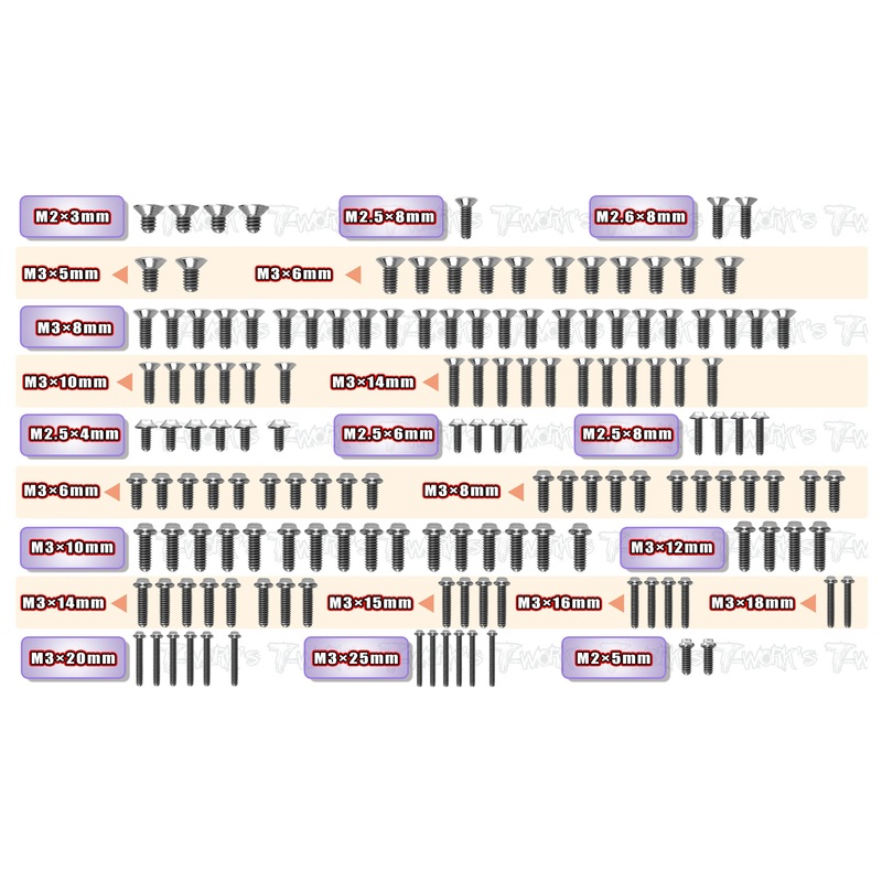 TSSU-PRB10R   64 Titanium Screw set ( UFO Head ) 149pcs. ( For PR B10R )