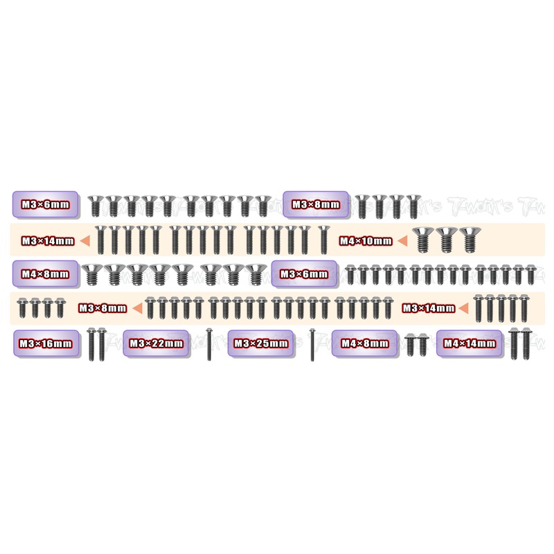 TSSU-X8'26   64 Titanium Screw set ( UFO Head ) 93pcs. ( For Xray X8'26 )