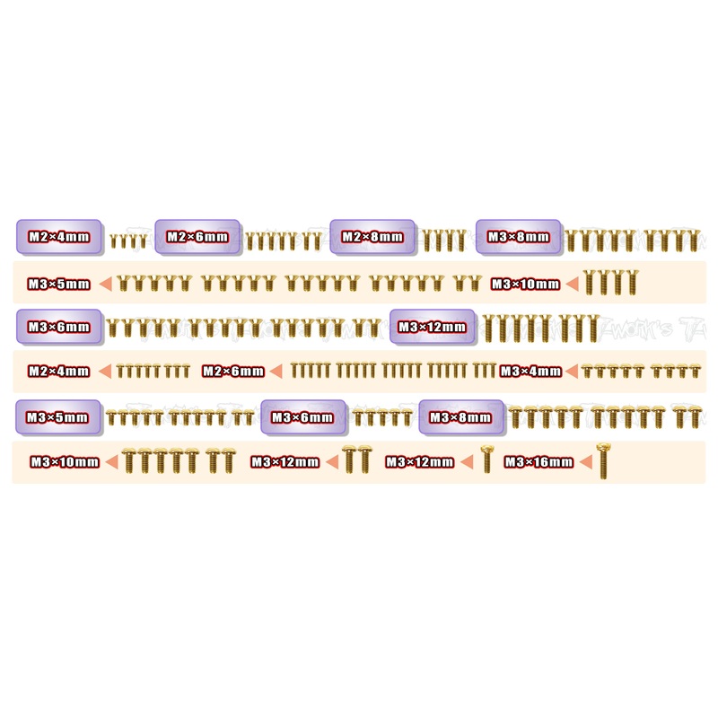 GSS-MTC3  Gold Plated Steel Screw Set 155pcs. ( For Mugen MTC3 )