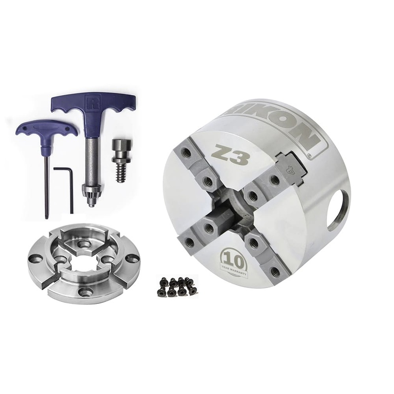 RIKON Z3 Chuck, 50mm Jaw, Wood Screw & Chuck Key - Insert Thread