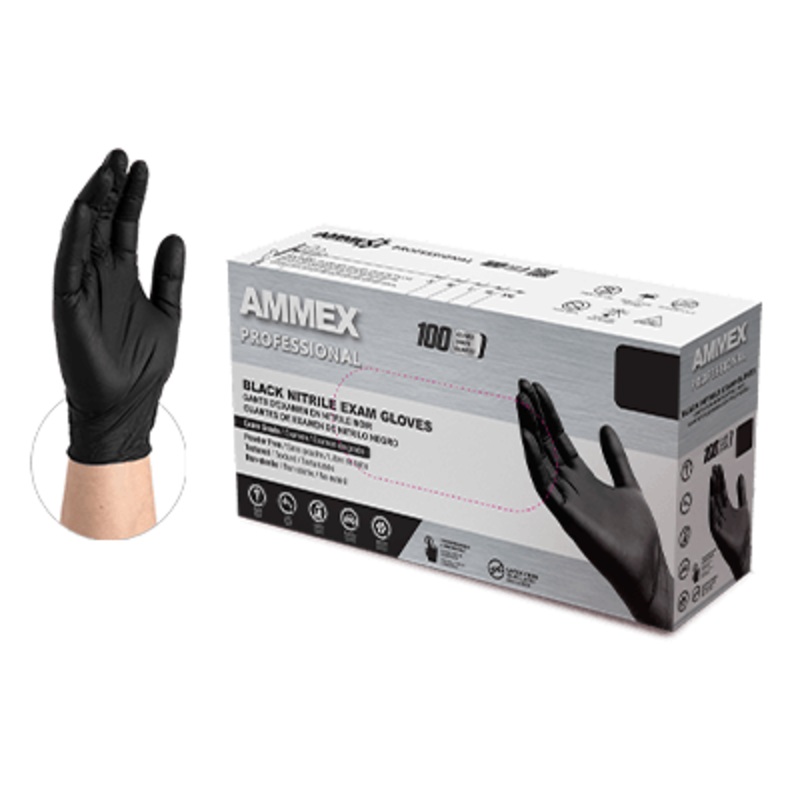 AMMEX Black Nitrile Gloves