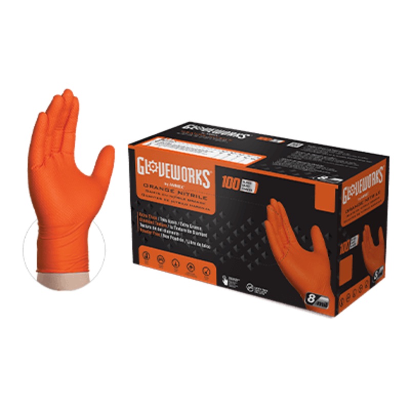 GLOVEWORKS Orange Nitrile Gloves