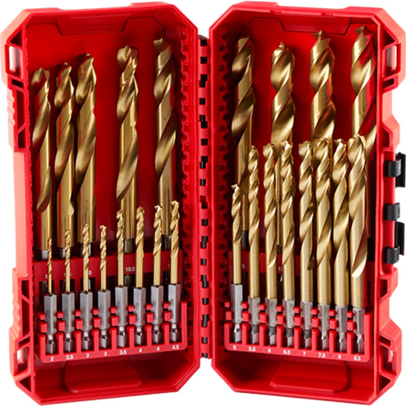 MILWAUKEE 25 PC. SHOCKWAVE IMPACT DUTY RED HELIX Titanium Metric Drill Bit Set