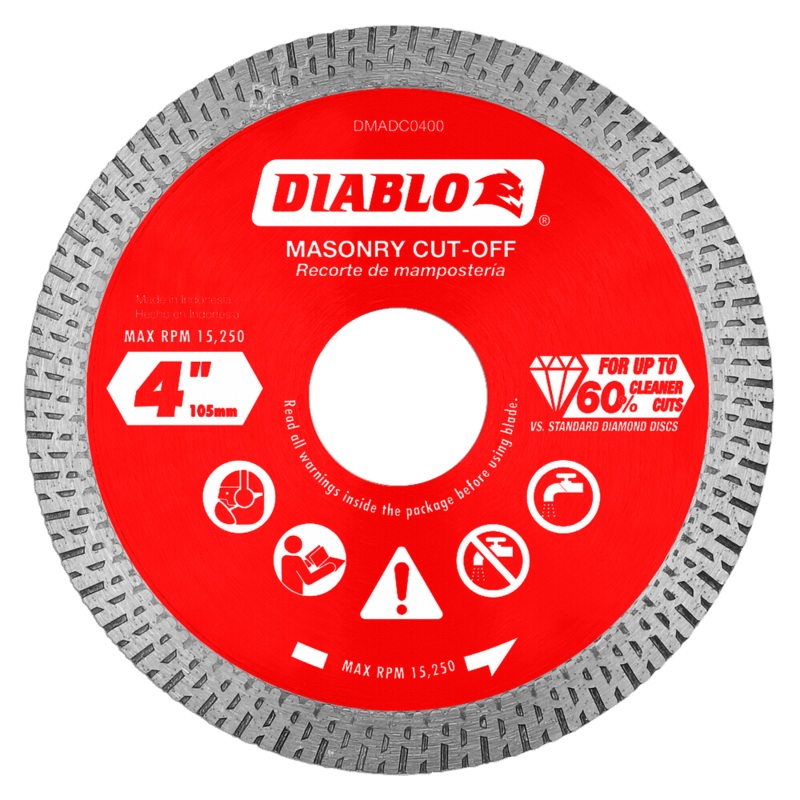 DIABLO 4" Diamond Continuous Rim Cut-Off Discs For Masonry