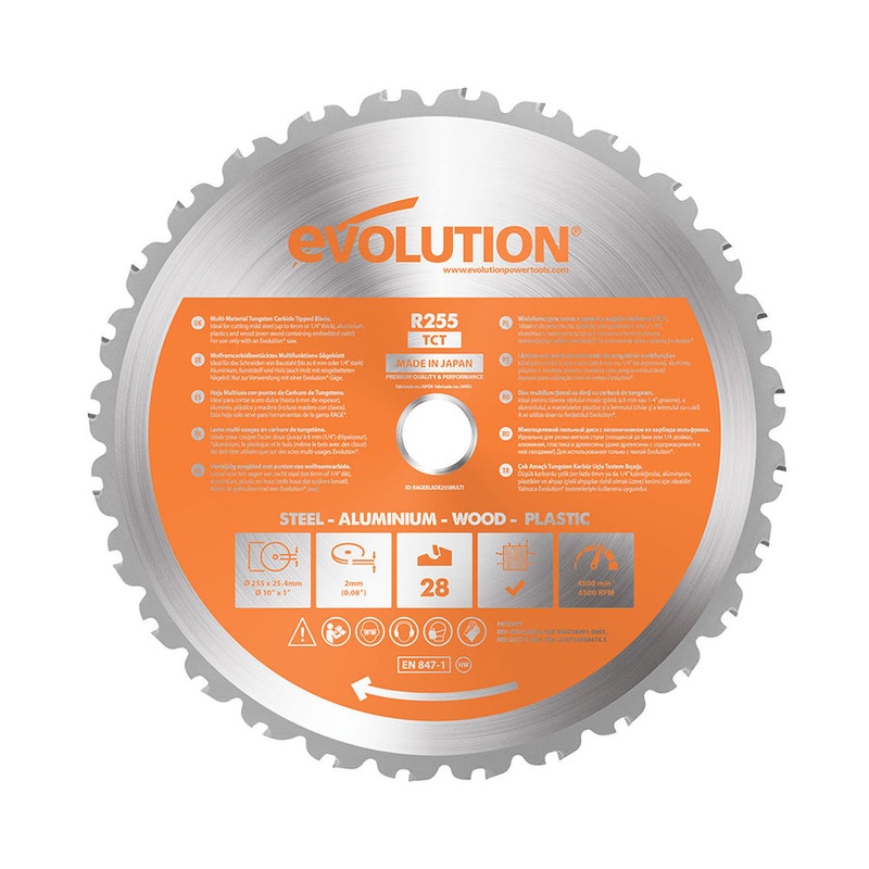 EVOLUTION 10" 28T, 1" Arbor, Tungsten Carbide Tipped Multi-Material Cutting Blade