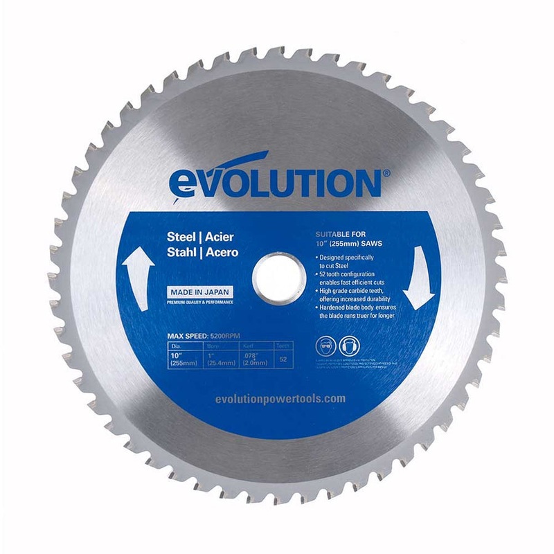 EVOLUTION 10" 52T, 1" Arbor, Tungsten Carbide Tipped Mild Steel & Ferrous Metal Cutting Blade
