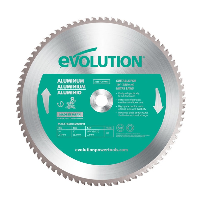 EVOLUTION 10" 80T, 1" Arbor, Tungsten Carbide Tipped Aluminum & Non-Ferrous Metal Cutting Blade