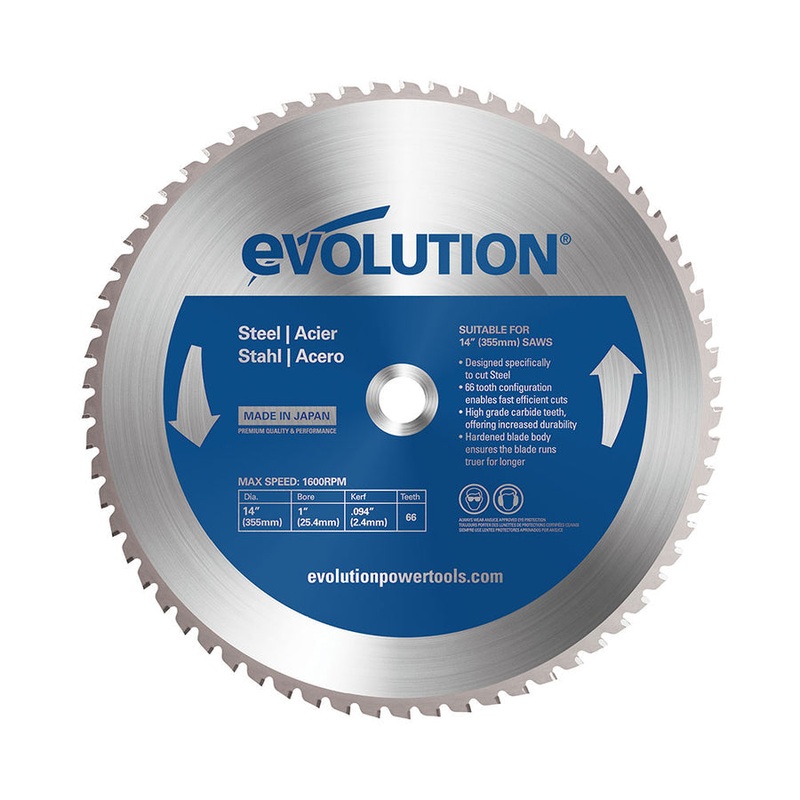 EVOLUTION 14" 66T, 1" Arbor, Tungsten Carbide Tipped Mild Steel & Ferrous Metal Blade