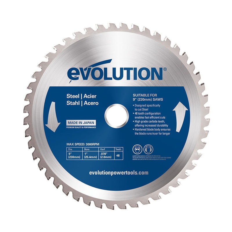 EVOLUTION 9" 48T, 1" Arbor, Tungsten Carbide Tipped Mild Steel & Ferrous Metal Cutting Blade