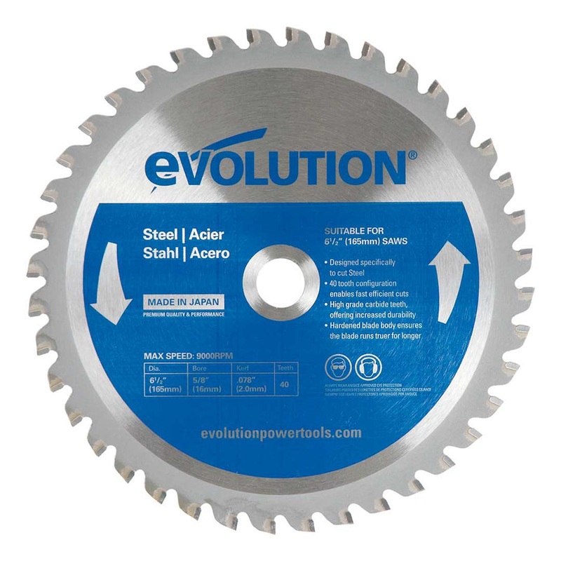 EVOLUTION 6-1/2" 40T, 5/8" Arbor, Tungsten Carbide Tipped Mild Steel & Ferrous Metal Cutting Blade
