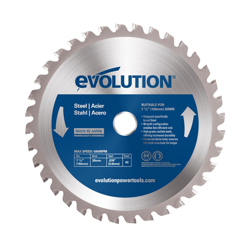 EVOLUTION 7-1/2" 40T, 25/32" Arbor, Tungsten Carbide Tipped Mild Steel & Ferrous Metal Cutting Blade