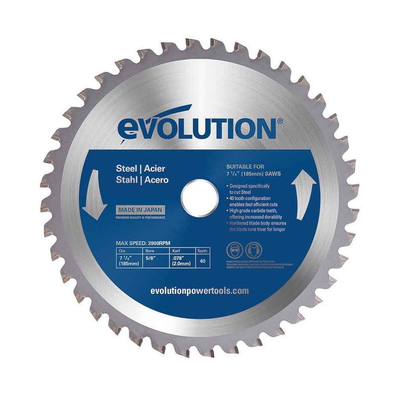EVOLUTION 7-1/4" 40T, 5/8" Arbor, Tungsten Carbide Tipped Mild Steel & Ferrous Metal Cutting Blade w/ Diamond Knockout