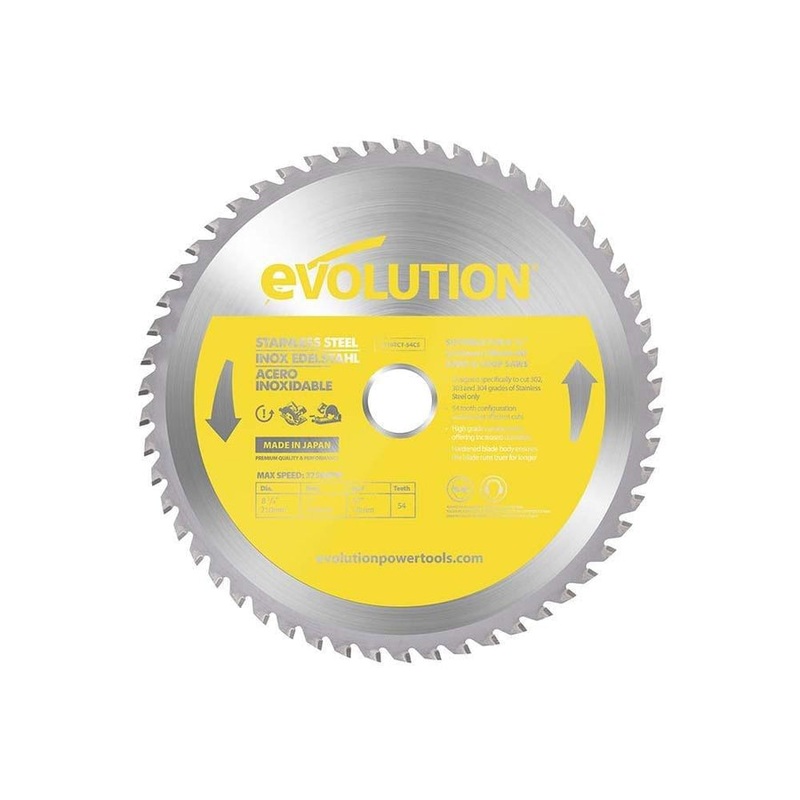 EVOLUTION 8-1/4" 54T, 1" Bore, Tungsten Carbide Tipped Stainless Steel & Ferrous Metal Blade (Fits Circular Saws)