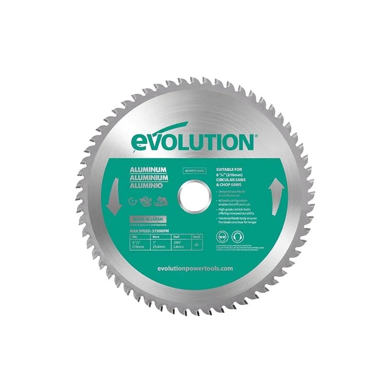 EVOLUTION 8-1/4" 60T, 1" Bore, Tungsten Carbide Tipped Aluminum & Non-Ferrous Metal Cutting Blade (Fits Circular & Chop Saws)