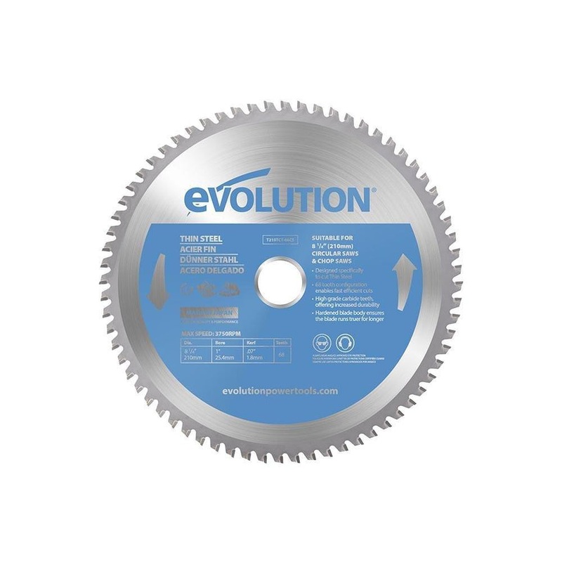 EVOLUTION 8-1/4" 68T, 1" Bore, Tungsten Carbide Tipped Thin Steel & Ferrous Metal Blade (Fits Circular Saws)