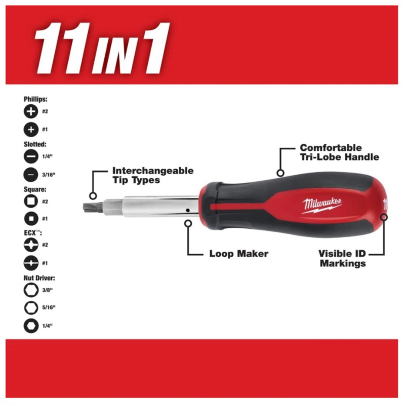 Milwaukee 11-in-1 Multi-Tip Screwdriver with ECX Driver Bits