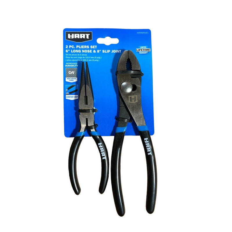 HART 2-Piece Pliers Set, 6-inch Long Nose, 8-inch Slip Joint