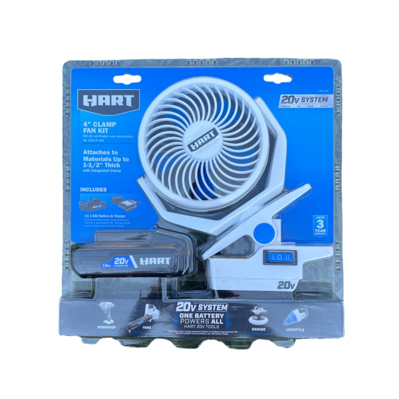 HART 20-Volt Cordless 4 in. Clamp Fan Kit