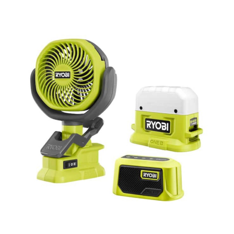 ONE+ 18-Volt Cordless 3-Tool Campers Kit with Area Light, Bluetooth Speaker, and 4 in. Clamp Fan (Tools Only)