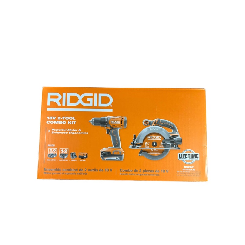 RIDGID 18-Volt Cordless 1/2 in. Drill/Driver and 6-1/2 in. Circular Saw Combo Kit with 2.0 Ah and 4.0 Ah Battery, Charger, and Bag