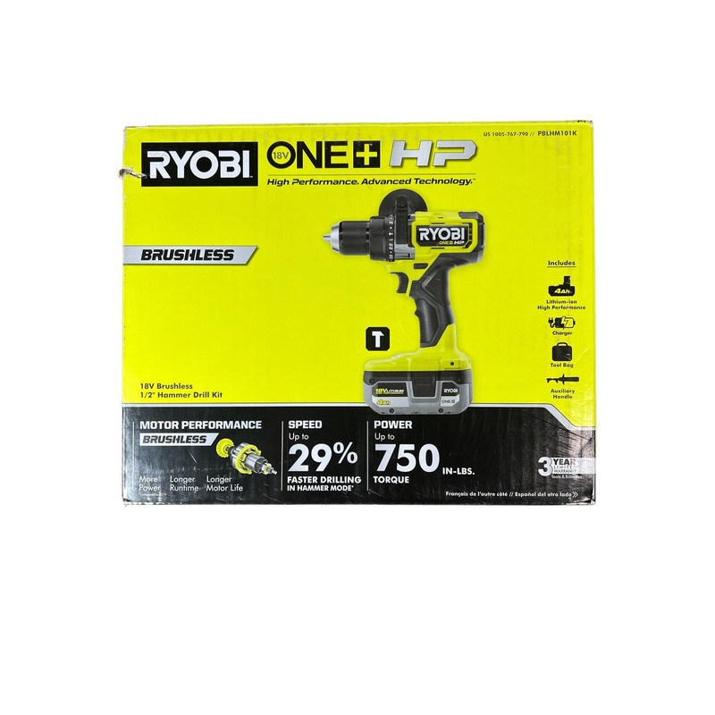 ONE+ HP 18V Brushless Cordless 1/2 in. Hammer Drill Kit with (1) 4.0 Ah High Performance Battery, Charger, and Tool Bag