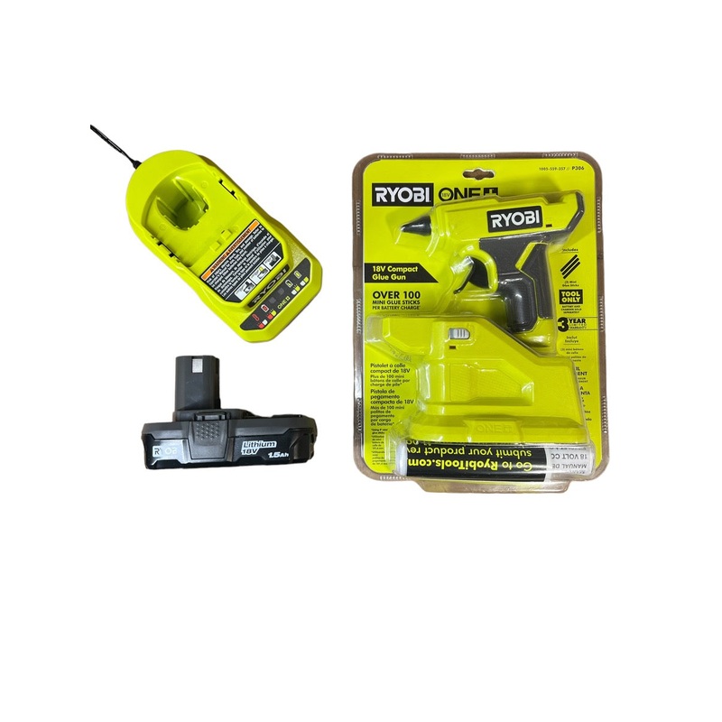 ONE+ 18V Cordless Compact Glue Gun with 3 Mini Glue Sticks, Lithium-Ion Battery, and Charger