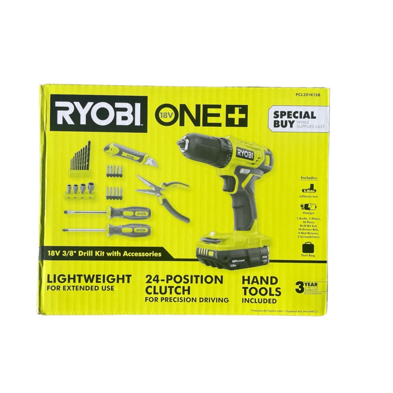ONE+ 18-Volt Cordless 3/8 in. Drill/Driver Kit with 1.5 Ah Battery, Charger, Hand Tools, Accessories, and Tool Bag