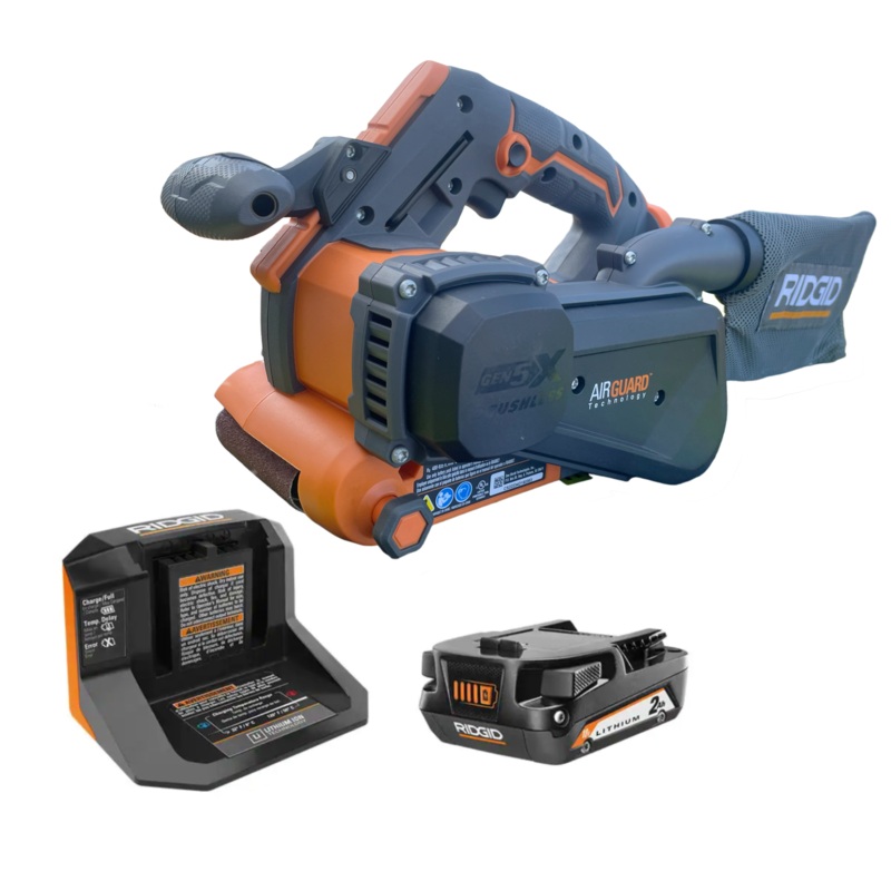 RIDGID 18-Volt Brushless Cordless 3 in. x 18 in. Belt Sander Kit with (1) 2.0 Ah Battery and Charger