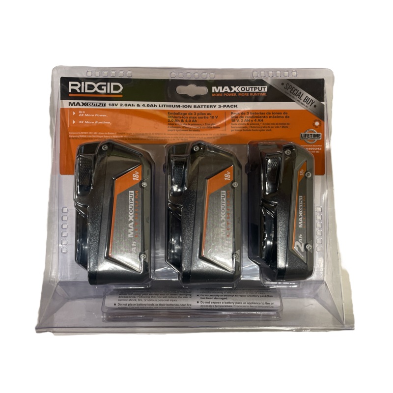 RIDGID 18V 4.0 Ah MAX OUTPUT Lithium-Ion Battery (2-Pack) & 18V 2.0 Ah MAX Output Battery