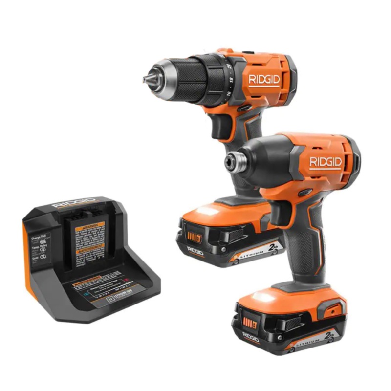 RIDGID 18V Cordless 2-Tool Combo Kit with 1/2 in. Drill/Driver, 1/4 in. Impact Driver, (2) 2.0 Ah Batteries, and Charger - Factory Reconditioned