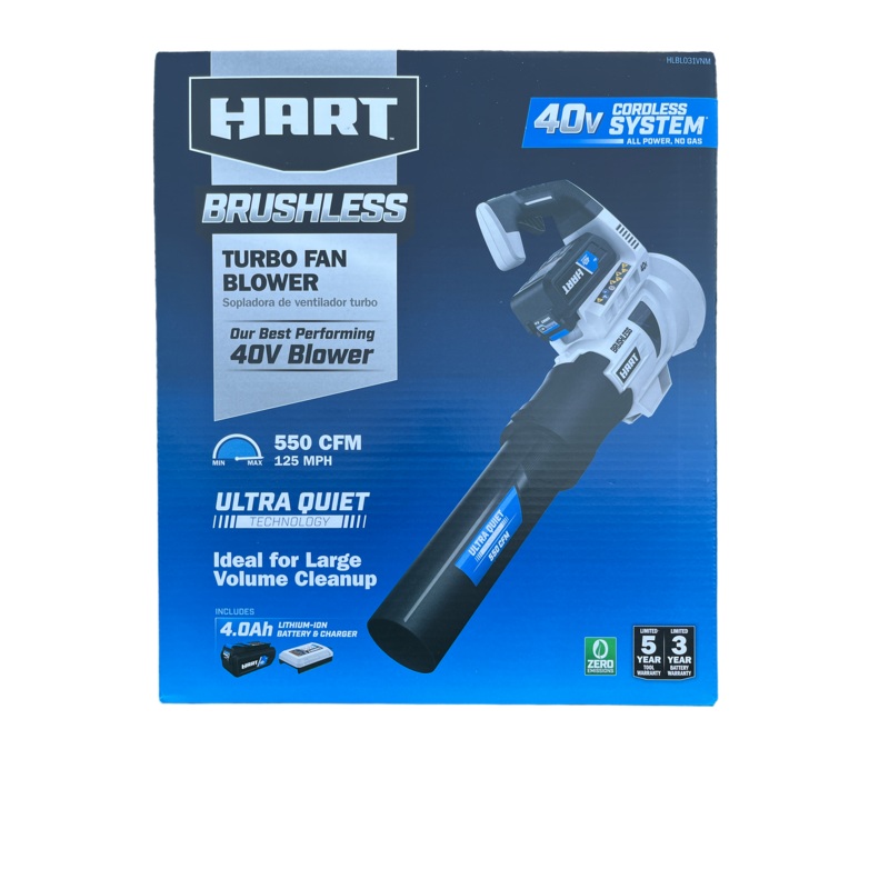 HART 40-Volt Cordless Brushless Turbo Fan Blower Kit, (1) 4.0Ah Lithium-Ion Battery