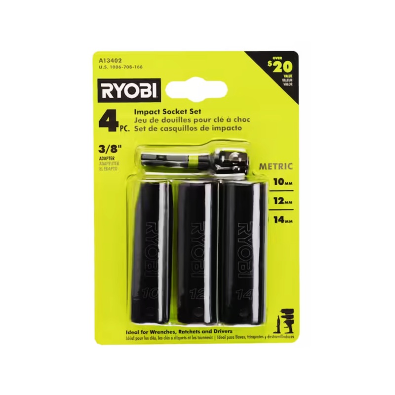 RYOBI 3/8 in. Drive Metric Impact Socket Set (4-Piece)