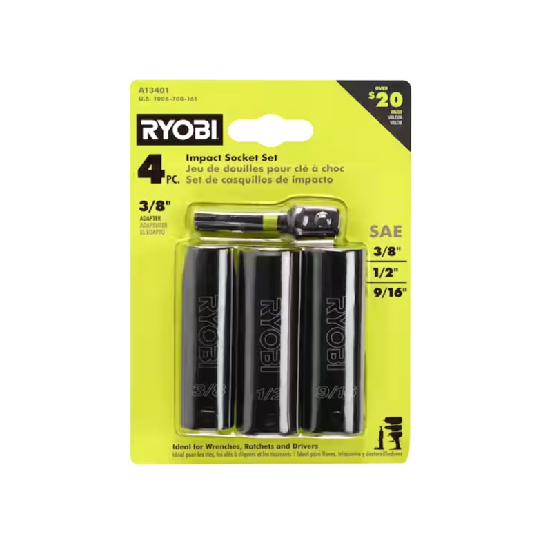 RYOBI 3/8 in. Drive SAE Impact Socket Set (4-Piece)