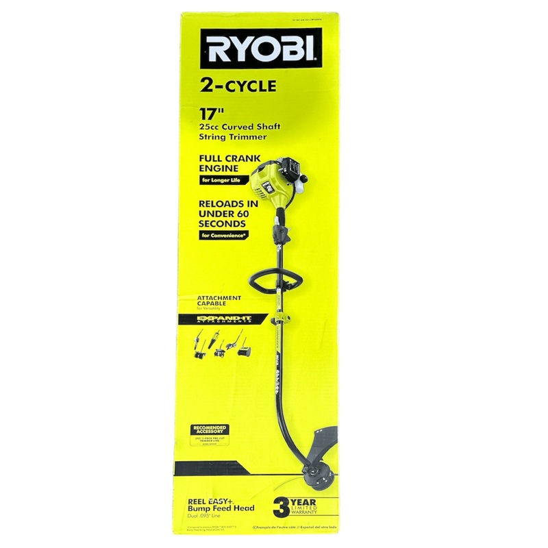 RYOBI 25 cc 2-Stroke Attachment Capable Full Crank Curved Shaft Gas String Trimmer