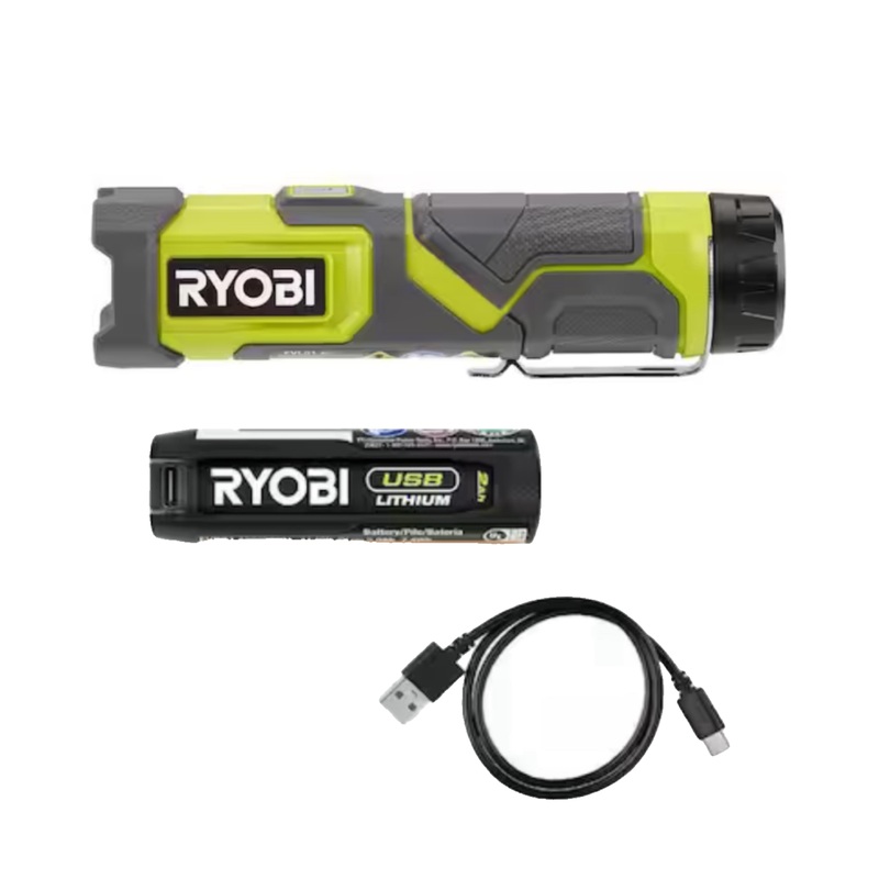RYOBI 600 Lumens LED USB Lithium Compact 3-Mode Flashlight Kit