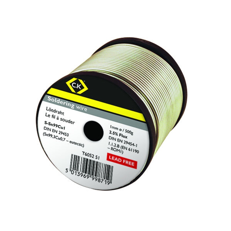 C.K Lead Free Soldering Wire 1mm x 500g Reel - T6052 51