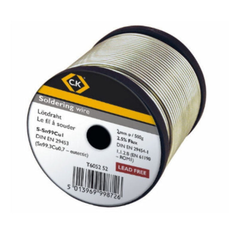 C.K Lead Free Soldering Wire 2mm x 500g Reel - T6052 52