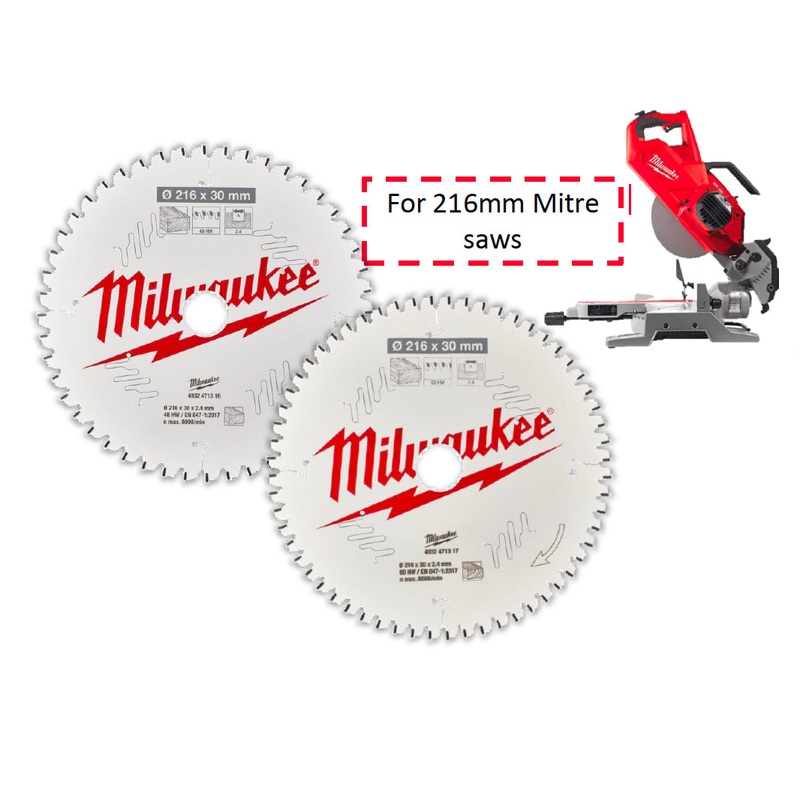 Milwaukee Circular Saw Blades For Mitre Saws Twin Pack 216 x 4BT/60T - 4932479575