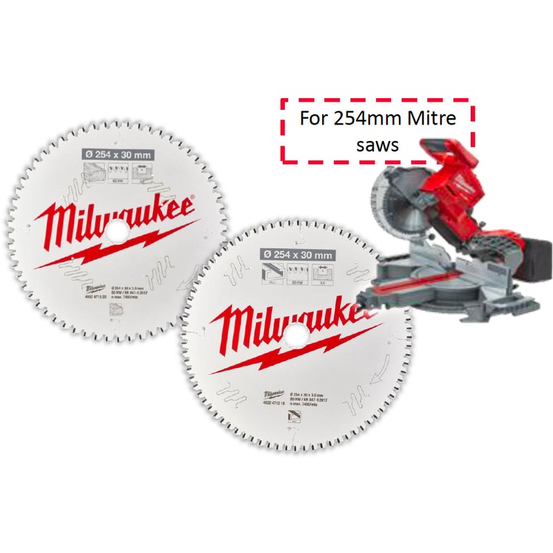 Milwaukee Circular Saw Blades For Mitre Saws Twin Pack 254 x 60T/80T - 4932479576