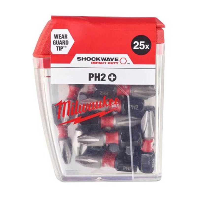 Milwaukee Shockwave Impact Duty PH2 x 25mm Screwdriving Bit Set 4932472037 - 25pc