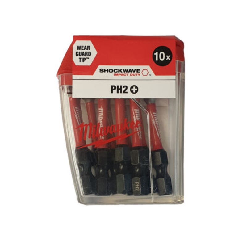 Milwaukee Shockwave Impact Duty PH2 x 50mm Screwdriving Bit Set 4932472048 - 10pc