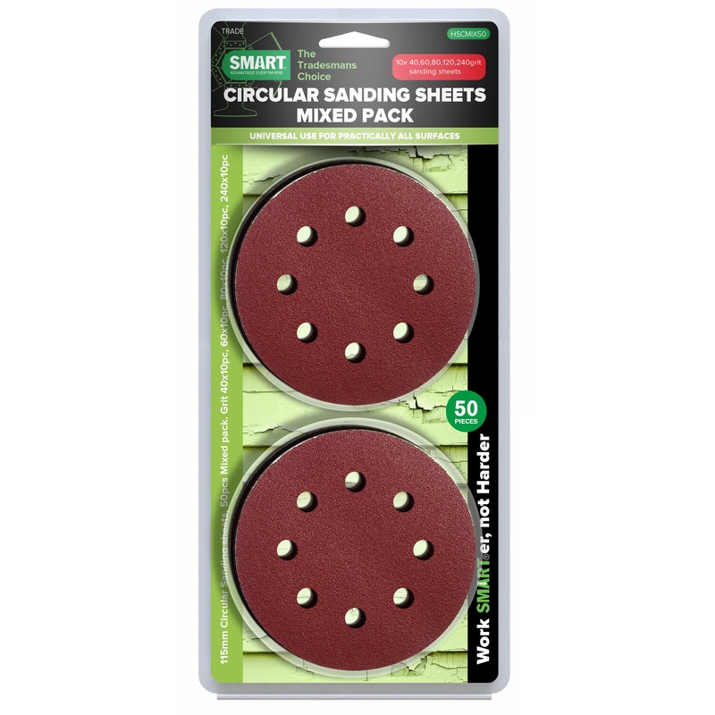 Smart 115mm Mixed Grit Circular Sanding Sheets - 50pk - HSCMIX50
