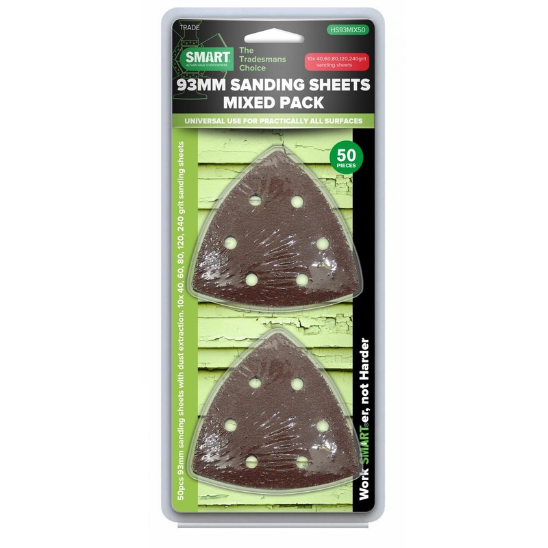 Smart 93mm Mixed Grit Triangular Sanding Sheets - 50pk - HS93MIX50